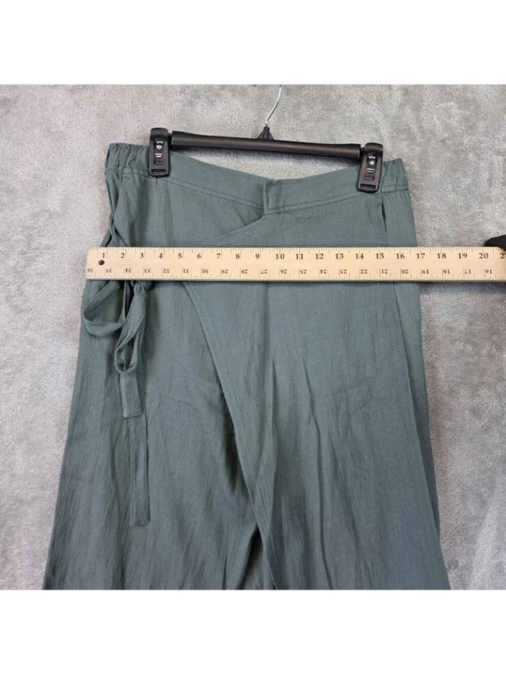 Zara Pants Womens L Green Crepe Straight Leg Wrap Tie Elastic Waist Relaxed